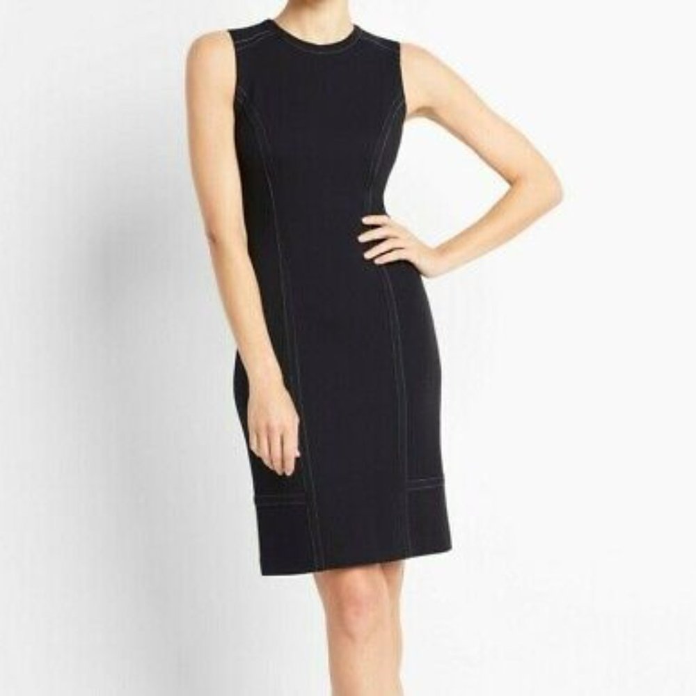 OF MERCER Bond navy Ponte knit exposed zip sleeveless sheath dress